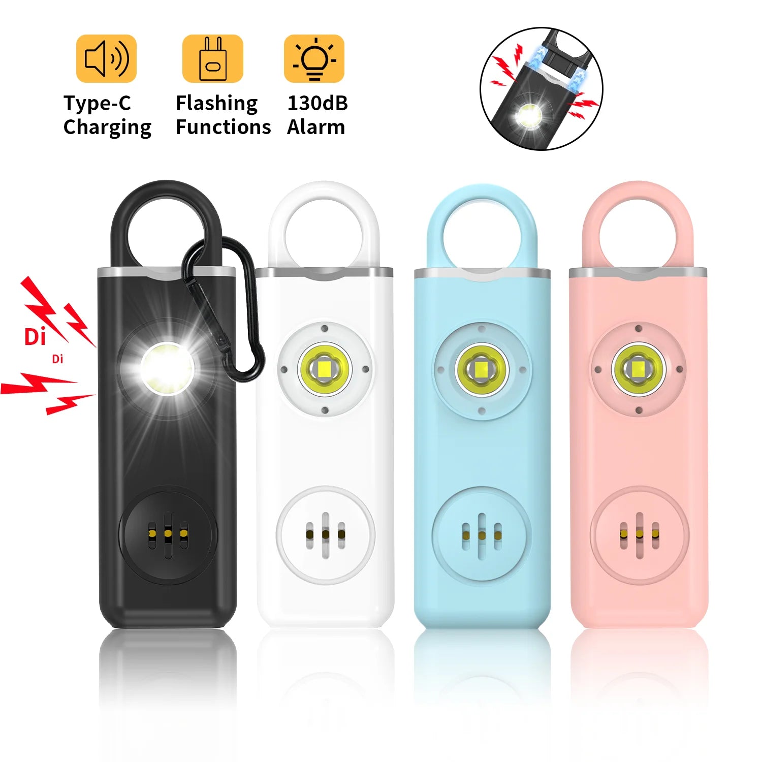 130dB Personal Safety Alarm – Rechargeable Keychain Siren for Self-Defense & Emergency Alerts, Loud & Compact for All Ages